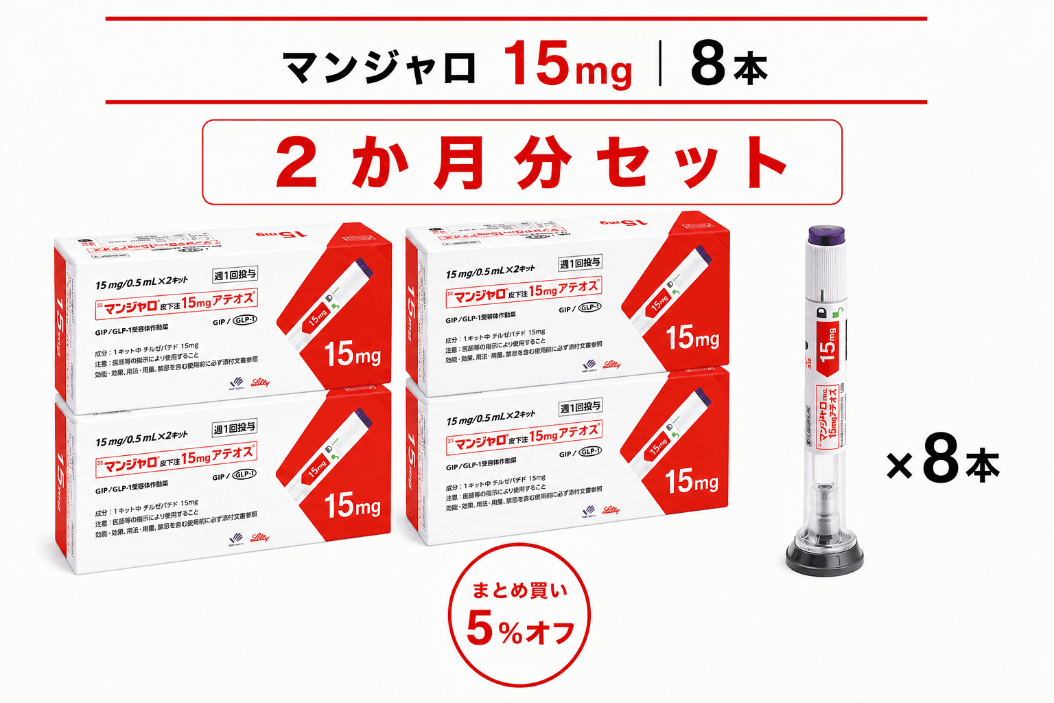 【処方薬チケット】マンジャロ 15.0mg 8本 (2ヶ月分)
